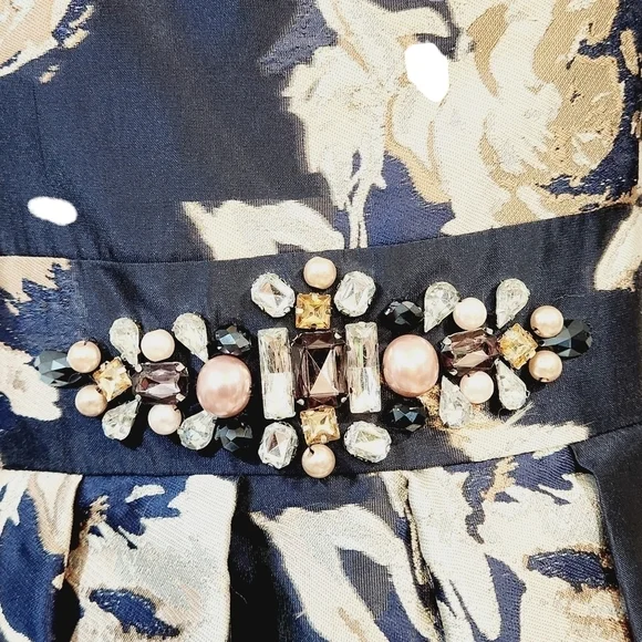 Eliza J Embellished Floral Ballgown Dress Navy Multi Size 10 - Picture 4 of 16